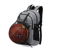 Toddmomy Large Capacity Oxford Cloth Backpack for Men with USB Charging Port Basketball Net and Dual Buckles Grey Sports Rucksack for Football Laptop Travel and School Storage