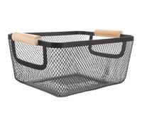 Toddmomy Large Capacity Wire Basket with Metal Wire Storage and Wooden Handles, Rectangular Black Iron Basket Featuring Ample Storage Space and Comfortable Grip, for Bathroom Organizer