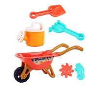 Toddmomy Large Orange Beach Sand Toy Wheelbarrow Set for Kids - Includes Sand Molds, Rake, Watering can, and Spade- for Beach, Garden, and Outdoor Play