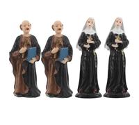 Toddmomy Miniature Catholic Statues Set of 4 Resin Religious Figurines Including Nun and Priest for Desktop Decoration and Micro Landscape Sand Tray Therapy