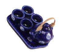 Toddmomy Miniature Ceramic Tea Set 6pcs Dollhouse Accessories Japanese Style Navy Blue Micro Tea Pot Tray and Cups Kitchen Play Set for Dollhouse Decoration and Pretend Play