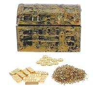 Toddmomy Miniature Dollhouse Treasure Chest with Tiny Pirate Coins Bars Accessories for Dollhouse Scene Decorations Educational Play 1.42X1.06X0.91In