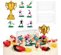 Toddmomy Miniature Football Trophy Dollhouse Accessory Set with 7 Tiny Soccer Player Models 2 Goal Nets and Plastic Cake Topper for Football Party Decorations Toy Display and Theme Decor