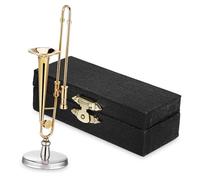 Toddmomy Miniature Tiny Trombone Model Copper Musical Instrument with Delicate Craftsmanship and Display Stand for Dollhouse Decor and Music Lover Collection