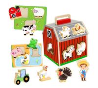 Toddmomy Montessori Wooden Barn Puzzle Sustainable Building Blocks for Hand-eye Coordination Cognitive Development Early Learning with Non-toxic Rounded