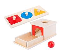 Toddmomy Montessori Wooden Object Permanence Box with Smooth Rounded Balls and Three Color Geometric Shape Matching Panels for Sensory Development and Early Educational Play