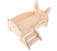 Toddmomy Natural Wood Pet Bed Guinea Pig Platform Bed Stairs Easy Assembly Bunny Ears Chinchilla Toy