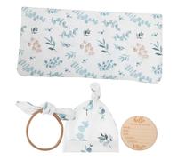 Toddmomy Newborn Swaddle Blanket and Hat Set for Infant Girls with Eucalyptus Leaf Print Soft Cotton Wrap Swaddle Headband and Wooden Monthly Memory Card Nursery Set