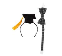 Toddmomy Pet Graduation Bow Tie and Cap for Cats and Dogs Comfortable Dress-up Costume for Graduation Photos and Theme Parties Yellow Felt Hat with Black Plaid Bow Tie Pet Accessories