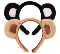 Toddmomy Plush Bear Ears Headbands Creative and Lovely Animal Ears Hair Accessories 2 Pcs with Elastic Band for Halloween Theme Parties and Photos