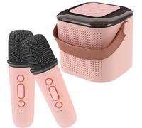 Toddmomy Portable Mini Singing Microphone and Speaker System with 2 Wireless Mics, Pink Compact Wireless Speaker for Home, Office, and Travel Use