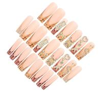 Toddmomy Press on Nails Set Long Coffin Shape with French Tip and Gold Bow Design, Leopard Style Plastic Fake Nails for Women, Sturdy Resistance to Chipping for Daily Looks Color