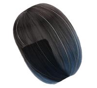 Toddmomy Realistic Short Wig Gradient Haze Blue Hairpiece with Hand Knitting Bangs and Barely Invisible Seam, Bob Haircut Wig for Elegant and Natural Look