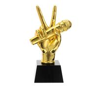 Toddmomy Resin Microphone Trophy Singing Competition V Gesture Trophy Golden Microphone Shaped Vintage-inspired Creativity Award for Public Speakers and Performers at School Events