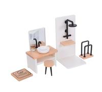 Toddmomy Scale Miniature Bathroom Furniture for Dollhouse Plastic Wood Bath Accessories with Shower Wash Basin Stool Towel Rack Mini Scale Realistic Detail for Dollhouse Decor and Play