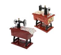 Toddmomy Sewing Machine Music Boxes Retro Brown Vintage 2pcs with Mechanical Clockwork, Plastic Mini Desk Decoration Hand Cranked Table Desk Decor for Holiday or Birthday Decoration