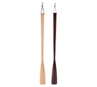 Toddmomy Shoe Puller Tools Wooden and Horns Handle Shoe Lifter Long 2pcs Practical Aid Easy Sliding Brown Khaki Colour for Feet