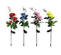 Toddmomy Solar Led Flower Outdoor Lights 3 Pack Garden Decor Rose Lantern Shape Stainless Steel No Extra Power Needed