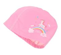 Toddmomy Swim Cap Swim Hat Ear Cover Pink Cartoon Polyester Spandex Waterproof Protective Hat for Students Pool Beach