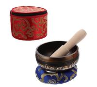 Toddmomy Tibetan Meditation Bowl Set Buddha Singing Bowl Kit Wood Mallet Cushion Storage Box Handmade Sound for Relaxation Random Color