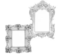 Toddmomy Vintage Resin Photo Frames 2Pcs Rectangular Silver Mini Frames for Jewelry Display and Wedding Decoration