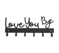 Toddmomy Wall Key Holder: Black Metal Hanger Rack with Hooks for Entryway Hallway, Wall-Mounted Love You Bye Letter Hook for Keys Wallets and Gadgets