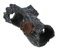 Toddmomy Wear-resistant Resin Reptile Cave Terrarium Hideout in Black with Tree Hole Shape Stain Resistant Decorative Terrarium Decoration and Tortoise House Accessories