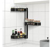 Todeco Spice Rack, 180° Rotating Height Adjustable Spice Rack, 3 Tier Spice Rack, Kitchen Wall Shelf, No Punch, Aluminium, for Kitchen, Bathroom (Green)