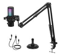Todeco USB Micro Gaming Kit, RGB Condenser Microphone with 11 Variable Lights, Mic Arm, Mic Stand, Mute Button, Noise Reduction, for Gaming, Streaming, Compatible with PC, Mac, PS4&5