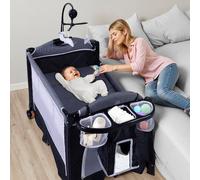 TODEFULL 4 in 1 Pack n Play, Multifunction Baby Bassinet Bedside Crib, Portable Baby Nursery Center Playard w/Baby Changing Table, Storage Basket, One-Hand Folding Playpen for Newborn to Toddlers