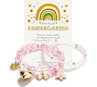 Todenb First Day of School Bracelet,First Day of Kindergarten Bracelets for Mom and Daughter,Adjustable Stretch Beaded Back to School Heart Kindergarten Bracelets Back to Schools Jewelry Gift