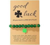 Todenb St. Patrick's Day Bracelet for Women Green Shamrock Crystal Bracelet Adjustable Irish Lucky Clover Bracelets Message Card Irish Festive Jewelry Gifts Accessories, Adjustable, Alloy, no gemstone