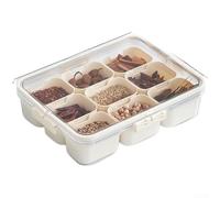 Todikaper Kitchen Spice Storage Box with 9 Compartments, Airtight Lid and Handle for Herb Organization(Creamy White)