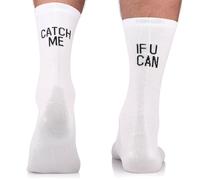 TODO Men's and Women's Cycling Socks Breathable Road Bike Socks Men's Cycling Socks with Motif Also Running Socks, With white - Catch Me If U Can, 35-38