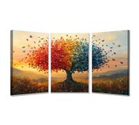 TODOAA 3 Piece Canvas Prints Colorful Tree of Life Canvas Wall Art, Beautiful colorful tree for Living Room Large Tree Abstract Paintings Bedroom Home Decoration - 60x80cmx3 Framed(blue)