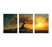 TODOAA 3 Piece Winter Christmas Vintage Painting Beautiful Tree Scenery Farmhouse Holiday Decor Print -Country Wall Art- for Bedroom Living Room Home Decor(Orange)-40x60cmx3 Unframed