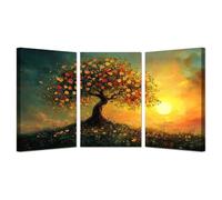 TODOAA 3 Piece Winter Christmas Vintage Painting Beautiful Tree Scenery Farmhouse Holiday Decor Print -Country Wall Art- for Bedroom Living Room Home Decor(Orange)-50x70cmx3 Framed