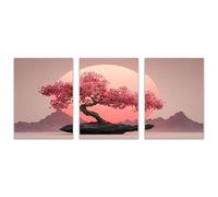 TODOAA 3 Piece Winter Christmas Vintage Painting Beautiful Tree Scenery Farmhouse Holiday Decor Print -Country Wall Art- for Bedroom Living Room Home Decor(Pink)-20x30cmx3 Unframed