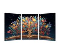 TODOAA 3 Piece Winter Christmas Vintage Painting Lake Trees At Night Farmhouse Holiday Decor Print -Country Wall Art- for Bedroom Living Room Home Decor(Blue)-40x60cmx3 Framed