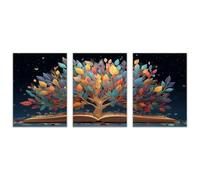 TODOAA 3 Piece Winter Christmas Vintage Painting Lake Trees At Night Farmhouse Holiday Decor Print -Country Wall Art- for Bedroom Living Room Home Decor(Blue)-50x70cmx3 Unframed