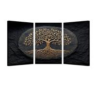 TODOAA 3 Piece Winter Christmas Vintage Painting Natural Tree Of Life Farmhouse Holiday Decor Print -Country Wall Art- for Bedroom Living Room Home Decor(Gold)-20x30cmx3 Framed