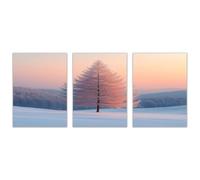 TODOAA 3 Piece Winter Christmas Vintage Painting Natural Tree Scenery Farmhouse Holiday Decor Print -Country Wall Art- for Bedroom Living Room Home Decor(white)-30x45cmx3 Unframed