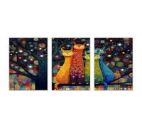 TODOAA 3 Piece Winter Christmas Vintage Painting Tree Animals Poster Farmhouse Holiday Decor Print -Country Wall Art- for Bedroom Living Room Home Decor(Red)-60x80cmx3 Unframed