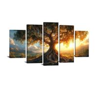 TODOAA 5 Piece Tree of Life Abstract Painting Large Tree Picture Artwork Large Canvas Wall Art Picture Painting Poster, Modern Artwork for Home Office Bedroom decor(green)-75x150cm Framed