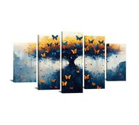 TODOAA 5 Piece Tree of Life Landscape Abstract Canvas Wall Art Graffiti Animal Tree Artwork Modern Poster for Living Room Paintings scenery Canvas Prints Artwork(Blue)-100x200cm Framed