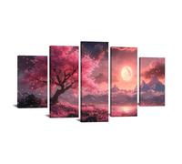 TODOAA 5 Piece Tree of Life Landscape Abstract Canvas Wall Art Natural Mountain Tree Pictures Modern Poster for Living Room Paintings scenery Canvas Prints Artwork(purple)-75x150cm Framed