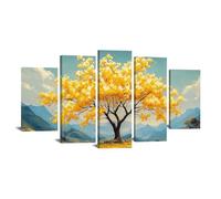 TODOAA 5 Piece Tree of Life Landscape Abstract Canvas Wall Art Nature Golden Tree Pictures Modern Poster for Living Room Paintings scenery Canvas Prints Artwork(Yellow)-120x250cm Framed