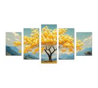 TODOAA 5 Piece Tree of Life Landscape Abstract Canvas Wall Art Nature Golden Tree Pictures Modern Poster for Living Room Paintings scenery Canvas Prints Artwork(Yellow)-75x150cm Unframed