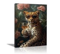 TODOAA Canvas Wall Art Wildlife leopard Picture, Black And White Leopard Paintings Canvas- Farmhouse Art Prints- Animal Nursery Wall Prints Poster for Living room - 40x60cm Framed(pink)