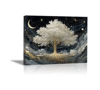 TODOAA Forest Landscape Abstract Canvas Wall Art Golden Leaf Flowering Tree Modern for Living Room Colorful of Oil Paintings Landscape Canvas Prints Tree Artwork(Gold 9)-20x30cm Framed